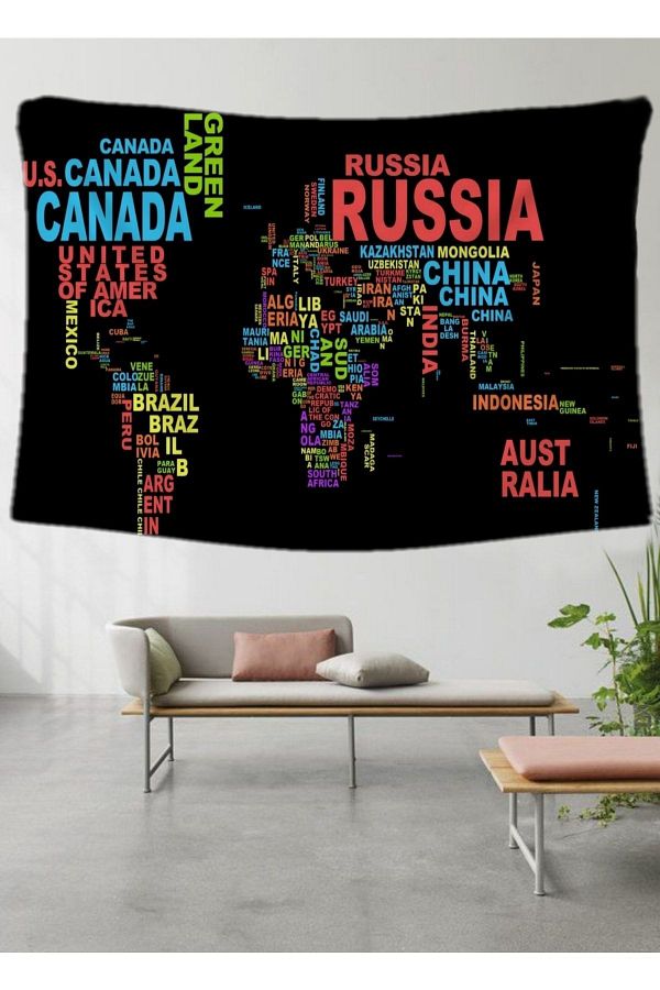 ALAMODECOR Wall Cloth World Map Written Countries Home Living Wall Decor Home Decor Wall Tapestry High Quality Trendyol