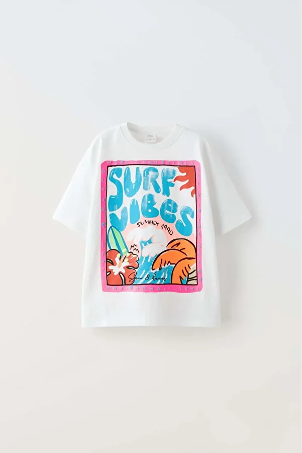 MİNİKO KİDS-Tricou din bumbac cu model surf pentru fete - Gât crew 1