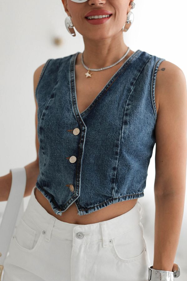 GALAV P Dark Blue Women s Denim Vest Trendyol