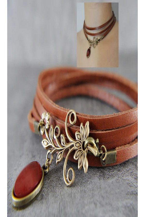 LADYM RAGE Genuine Leather Tan Choker Trendyol