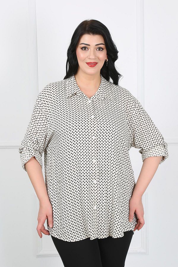 By Alba Collection-Cămașă de damă din bumbac, viscoză, cu model alb, mărime mare 1