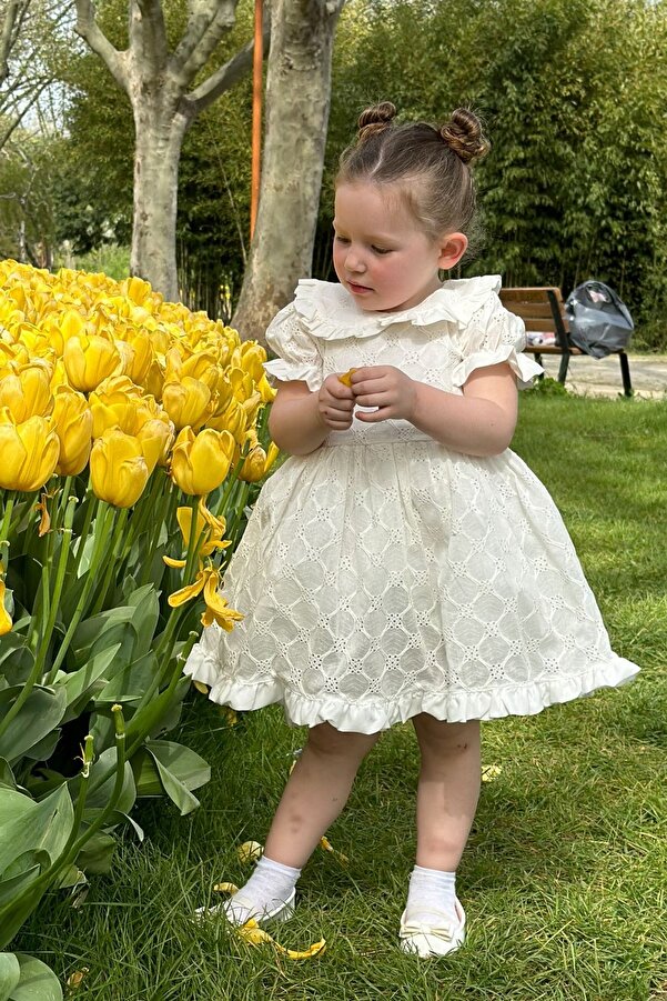 Baby Animals Kız Bebek Elbise Kız Çocuk Elbise Doğum Günü Parti Düğün Elbise Dantelli Kısa Kol Astarlı Elbise