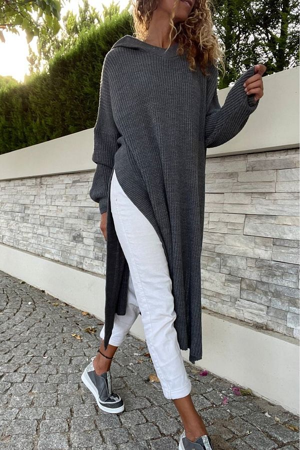 Long sweater with side slits clearance