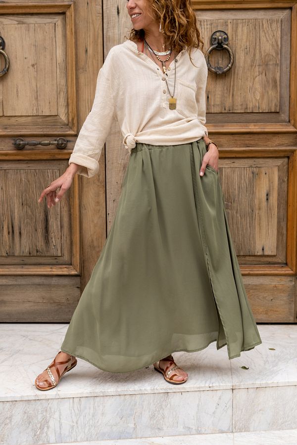 Womens elastic waist khaki skirt deals