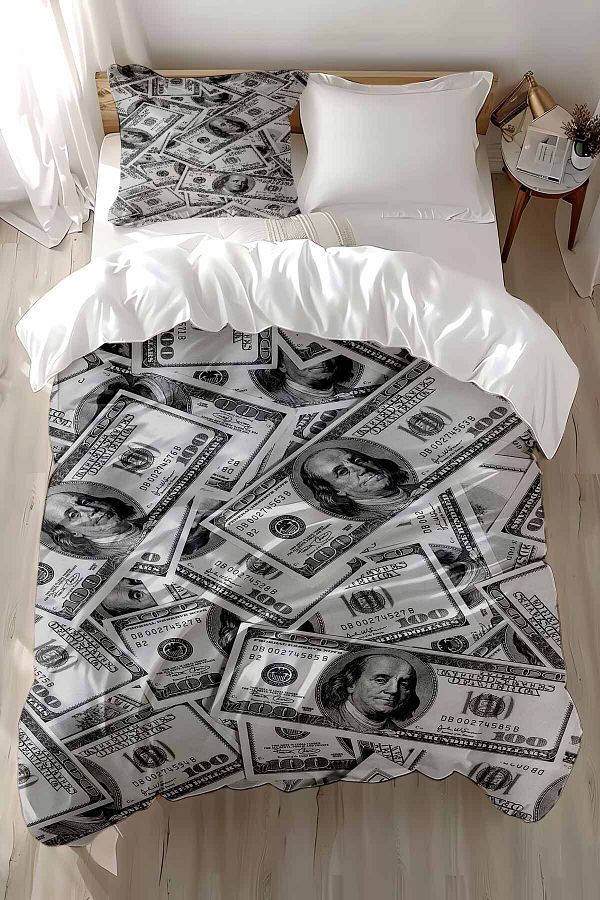 Else Dekor-Cotton Satin Children's Bedding Set - Dollar Pattern Printed, Single 1