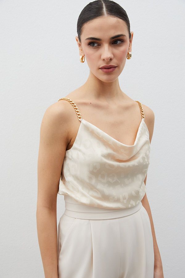 Sateen BEIGE Satin Blouse Chain Strap Trendyol
