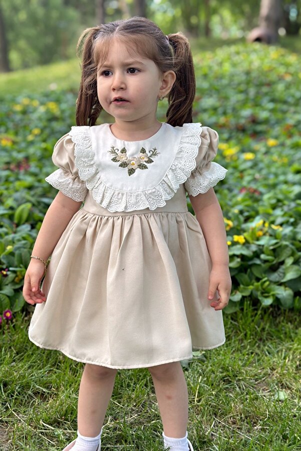 Baby Animals Kız Bebek Elbise Kız Çocuk Elbise Doğum Günü Parti Düğün Elbise Dantelli Kısa Kol Astarlı Elbise