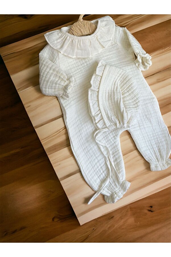 Şeker Tadında Tasarımlar Bonet Şapkalı Müslin Tulum Seti