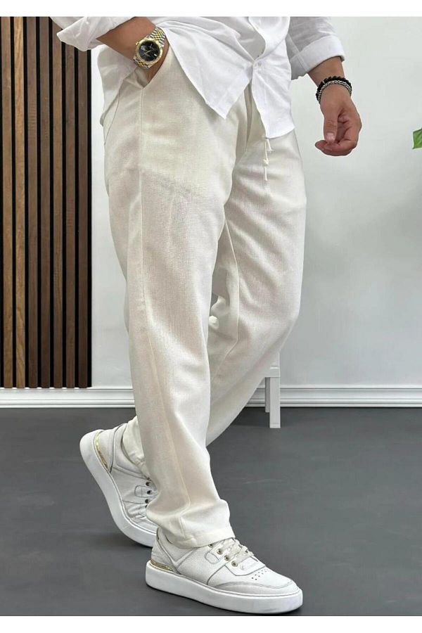 nuripo Off White Linen Trousers Relaxed Fit Men Trendyol