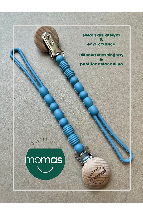 MOMAS-Blue Color Silicone Teether and Pacifier Strap 1