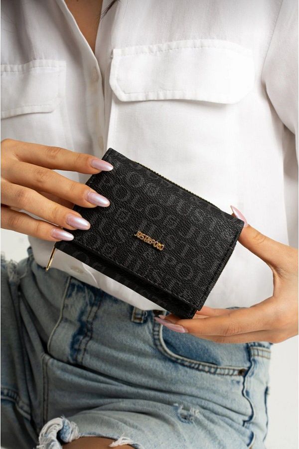 Just Polo-Black Women's Wallet - Small Size, Snap and Zipper Closure 1