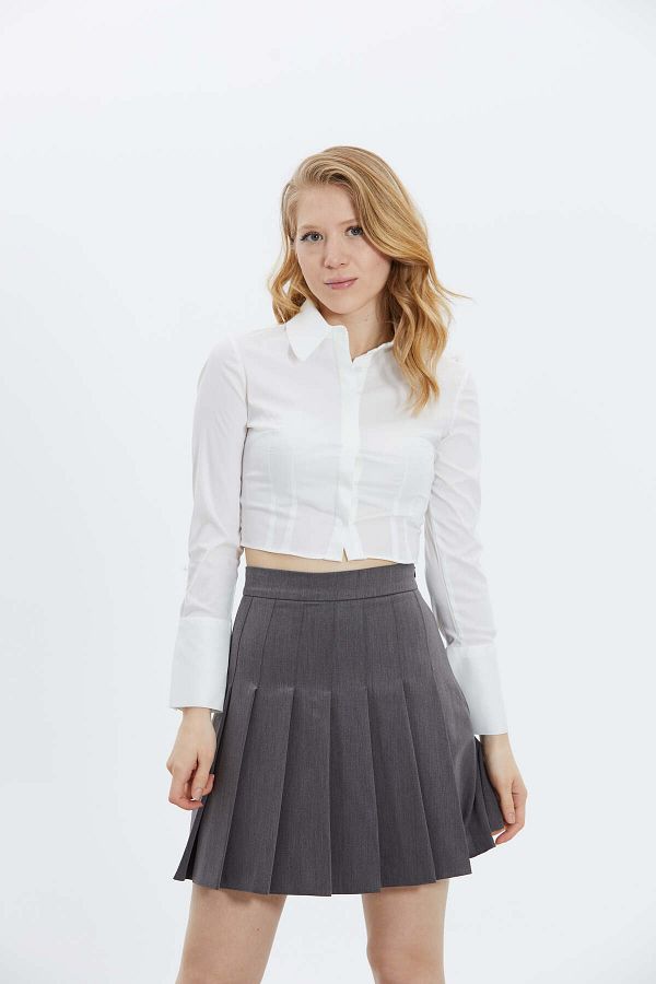 Womens short grey pleated skirt shop