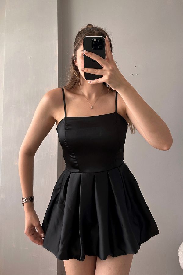Sorridi ZR Black Satin Mini Dress with Shorts Trendyol