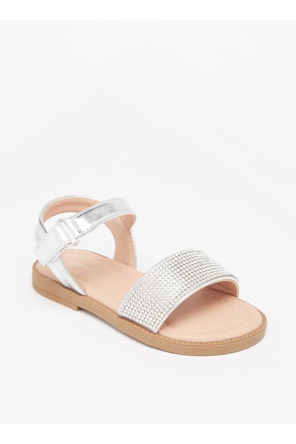 Flora Bella by Shoexpress-Stone Embellished Sandals with Hook and Loop Closure 1