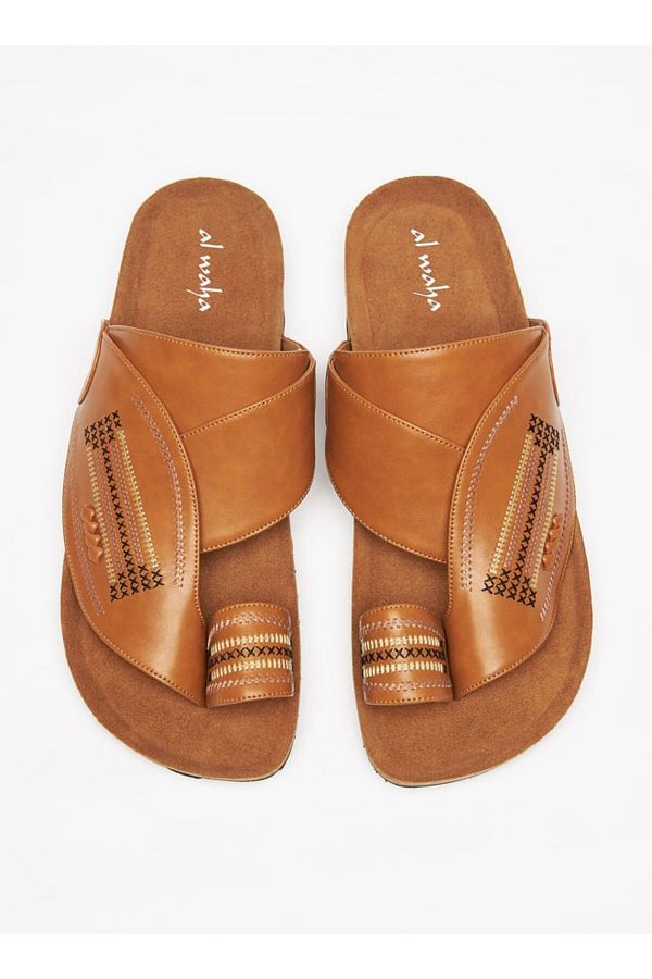 Al Waha-Textured Slip-On Arabic Sandals with Toe Loop Detail 1