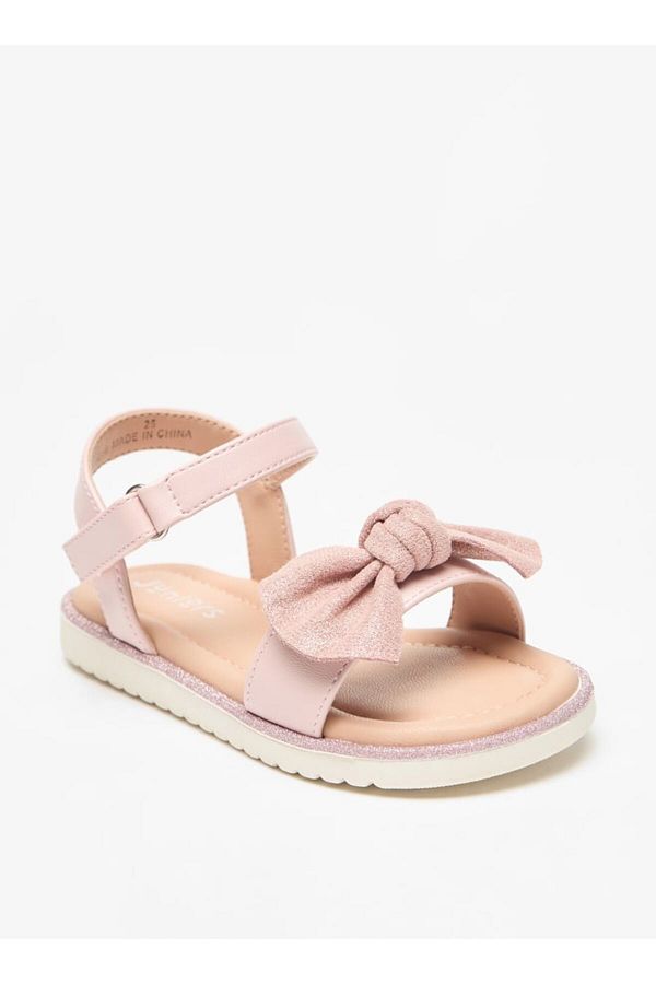 Juniors-Bow Detail Sandals with Hook and Loop Closure 1