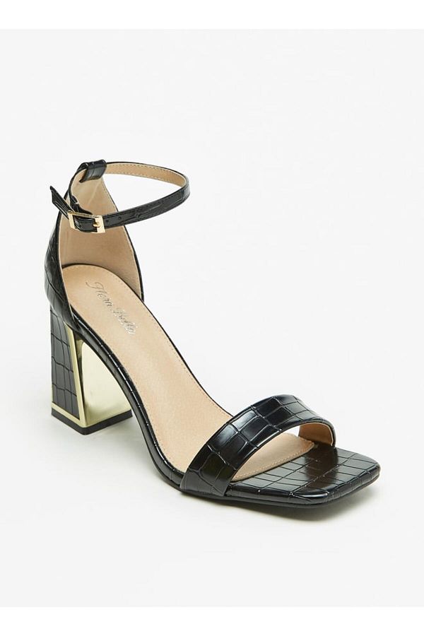 Flora Bella by Shoexpress-Textured Ankle Strap Sandals with Block Heels 1