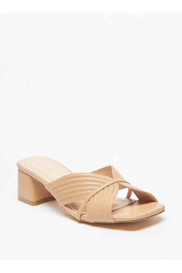 Flora Bella by Shoexpress-Textured Slip-On Sandals with Block Heels 1