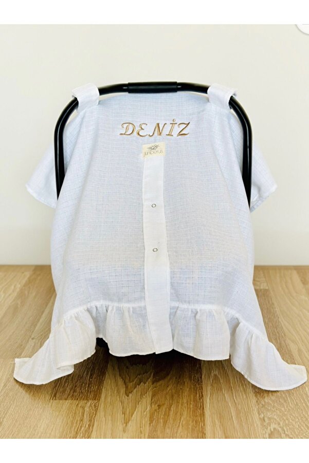 JUNİPERUS İsime Özel Fırfırlı Müslin Puset Ana Kucağı Örtüsü