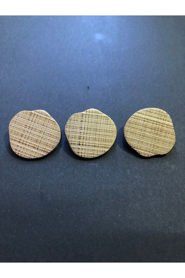 aensia-Gold Gold Striped Curved Medium Size Circle Button Metal Button 40 Size Buttons - Pack of 3 1