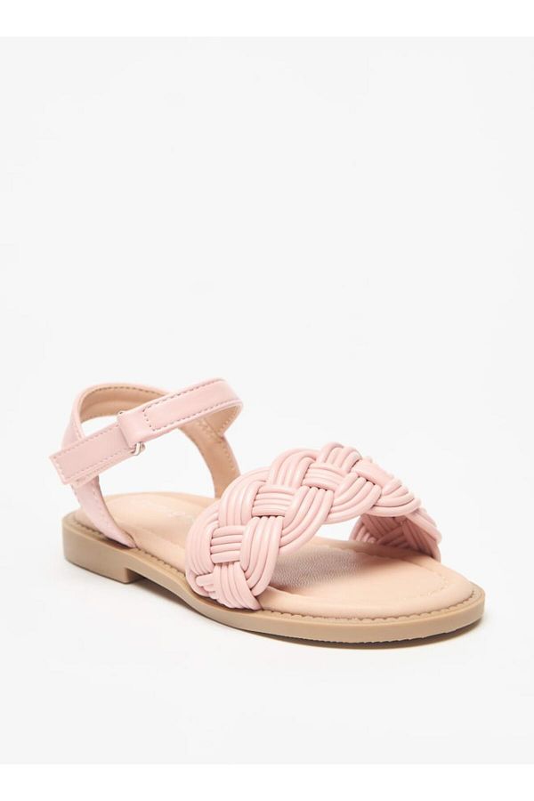 Juniors-Textured Sandals with Hook and Loop Closure 1