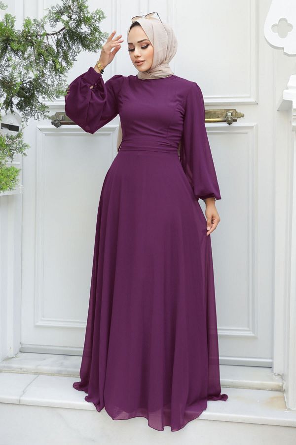 Neva Style Hijab Evening Dress Balloon Sleeve Purple Hijab Evening Dress 5470purple Trendyol