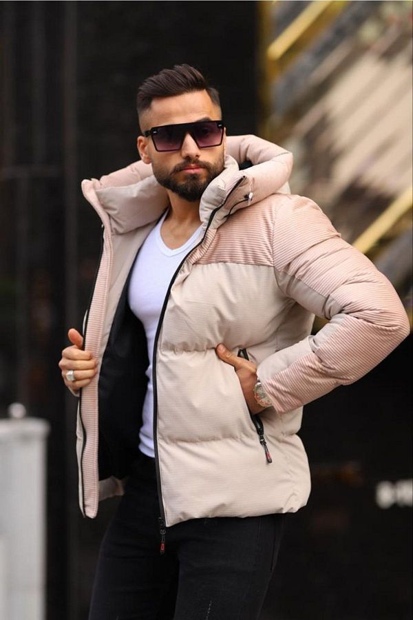 inpool Men s Velvet Detail Water and Windproof Winter Mink Puffer Jacket Trendyol