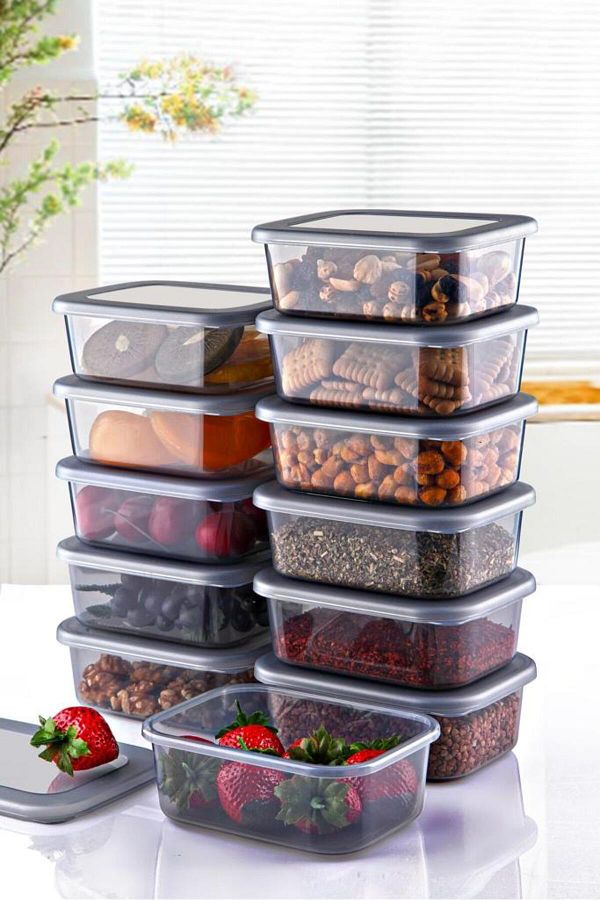 Ecolux-Set of 12 Vista - Multi-Purpose Microwave and Freezer Storage Container, Transparent-Anthracite 1