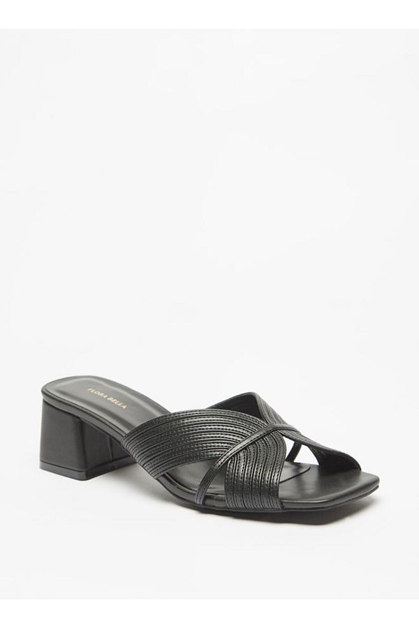Flora Bella by Shoexpress-Textured Slip-On Sandals with Block Heels 1