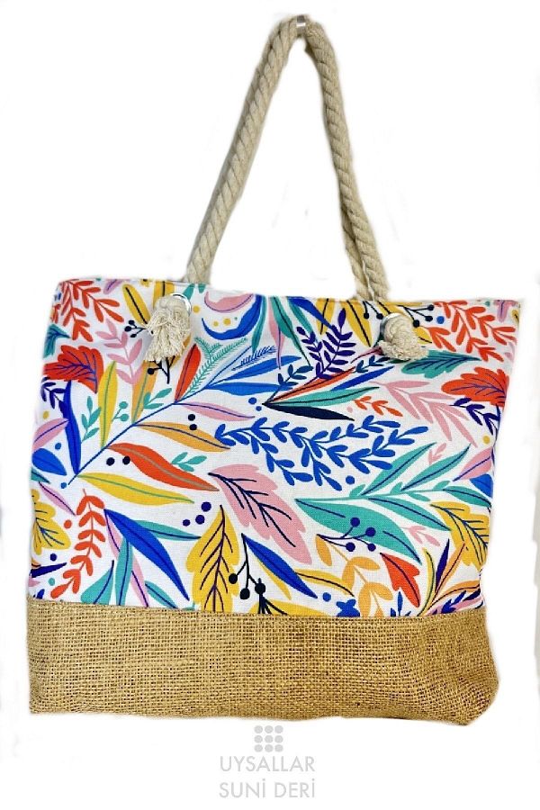UYSALLAR SUN DER Soft Handle Zippered Comfort Model Large Size Patterned Summer Straw Beach Bag for Hand and Shoulder Trendyol