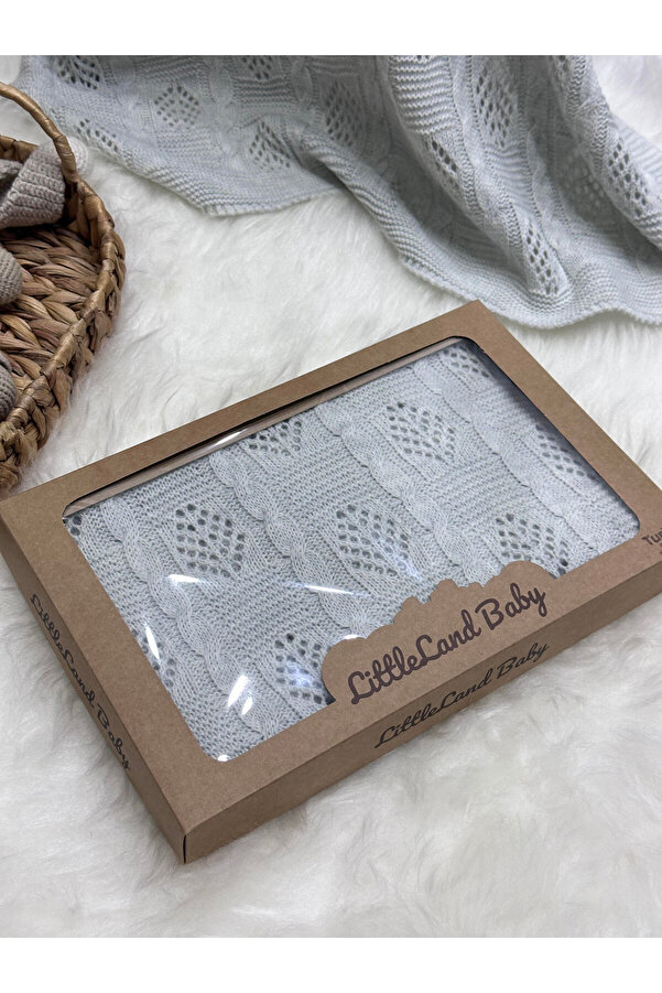 LİTTLELAND (PATİK HEDİYELİ) Yenidoğan Delikli Saç Örgülü Triko Bebek Battaniyesi