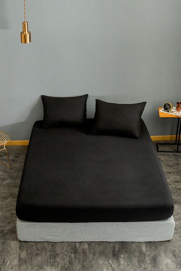 Eponj Home-Double Elastic Sheet and Pillowcase - Basic Black 1