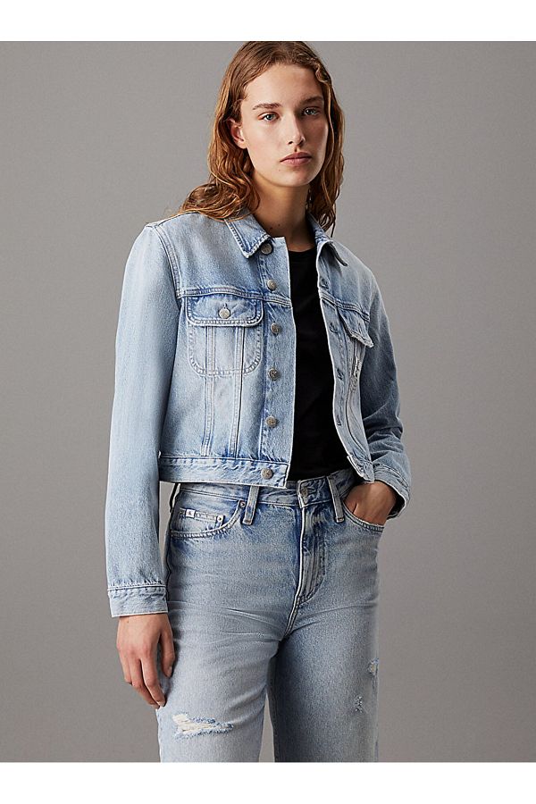 Calvin klein cropped denim jacket new arrivals