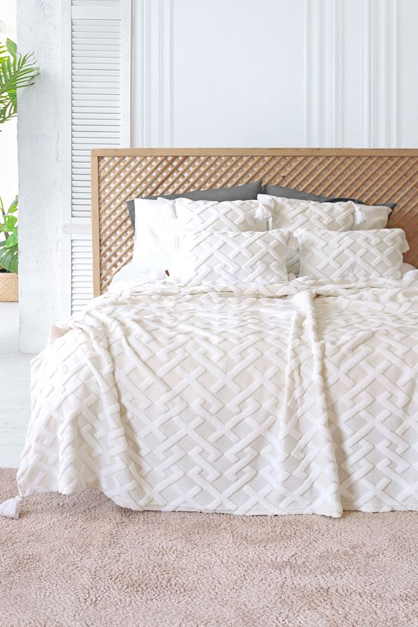HAMUR-Nordic Bedspread Set Double Set Bohemian Punch Ponch Pattern Handheld Ecru 1