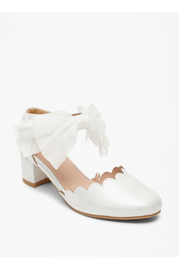 Celeste-Girls' Solid Bow Embellished Block Heel Shoes with Hook and Loop Closure 1