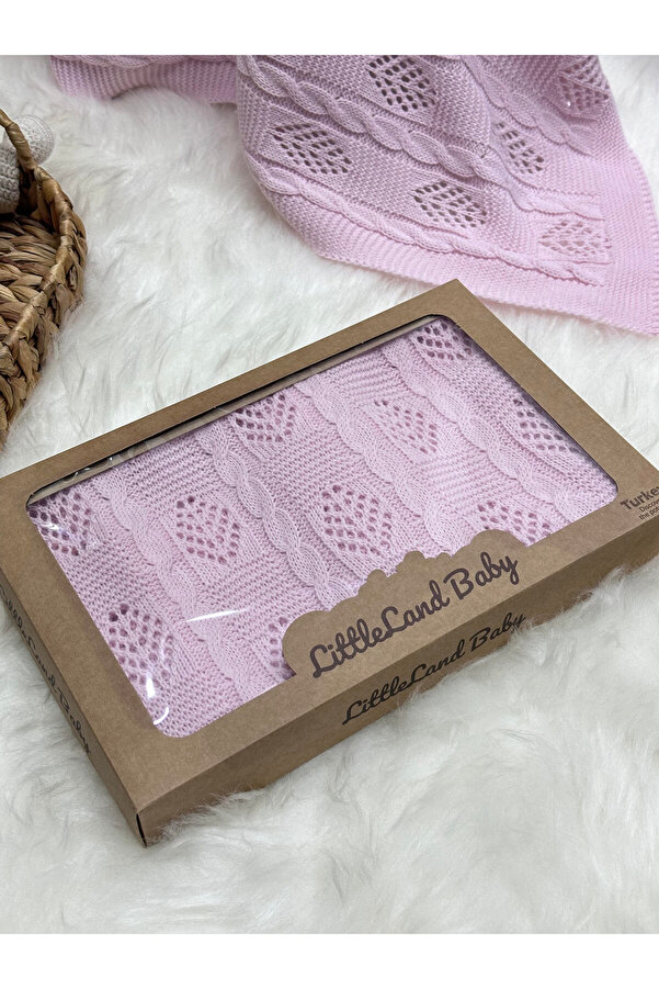 LİTTLELAND (PATİK HEDİYELİ) Yenidoğan Delikli Saç Örgülü Triko Bebek Battaniyesi