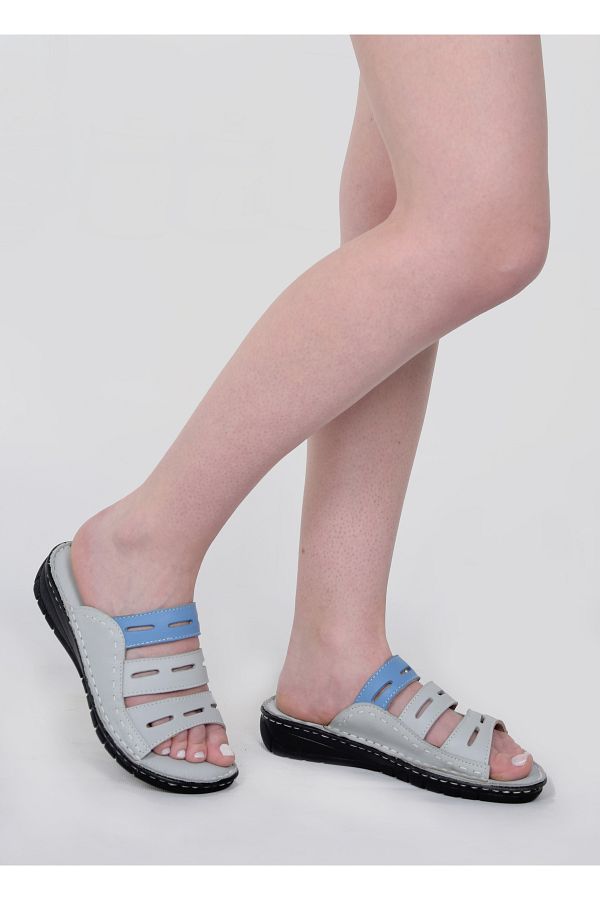 shoecide-جلد طبيعي أزرق فاتح - نعال أم نسائية ذات نعل لتقويم العظام 1