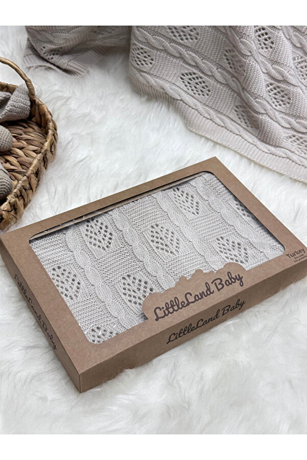 LİTTLELAND (PATİK HEDİYELİ) Yenidoğan Delikli Saç Örgülü Triko Bebek Battaniyesi