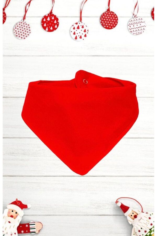 Lumos Trade Bebek %100 Pamuk Çift Katlı Kırmızı Renk Desensiz Yılbaşı Fular Mama Önlüğü - Salya Önlüğü