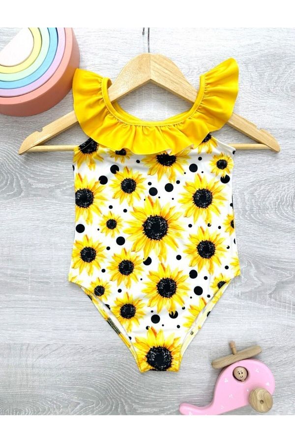Momsbrand Yellow Sunflower Printed Swimsuit Trendyol