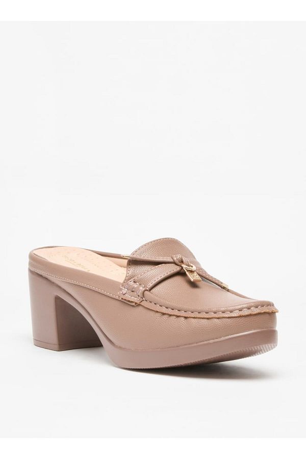 Flora Bella by Shoexpress-Solid Slip-On Mules with Block Heels and Tie-Up Detail 1