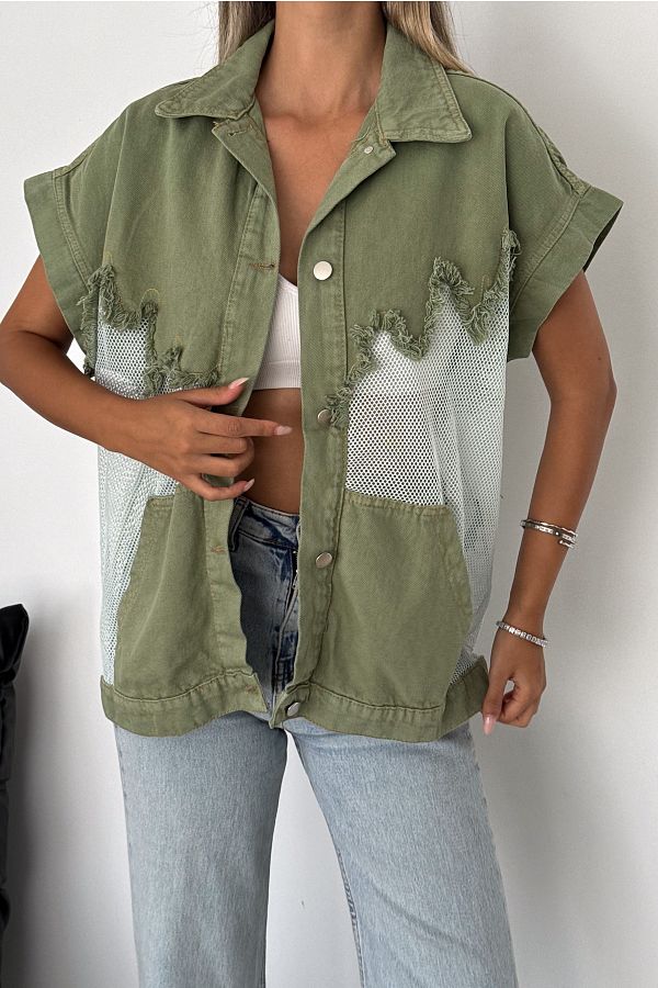FEMELLE Khaki Colored Women s Jean Denim Vest Tassel and Pocket Design Trendyol