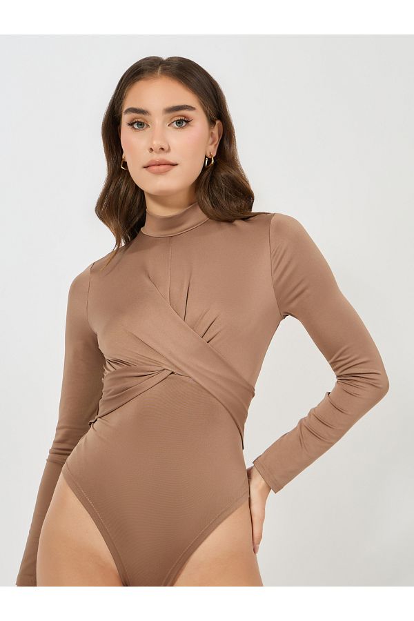 Styli Wrap Front Detail Turtle Neck Bodysuit Trendyol