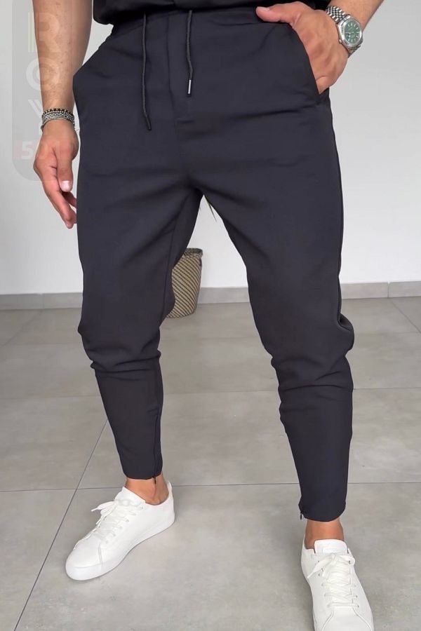 ROY501 Men s Jogger Pants Elastic Waist Short Leg Zipper Detail Trendyol