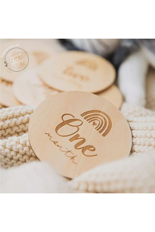 AllFayLazer Ahşap Aylık Plak Seti Bebek Fotoğraf Kartları Ahşap Bebek Anı Kartı Yenidoğan Hediyesi