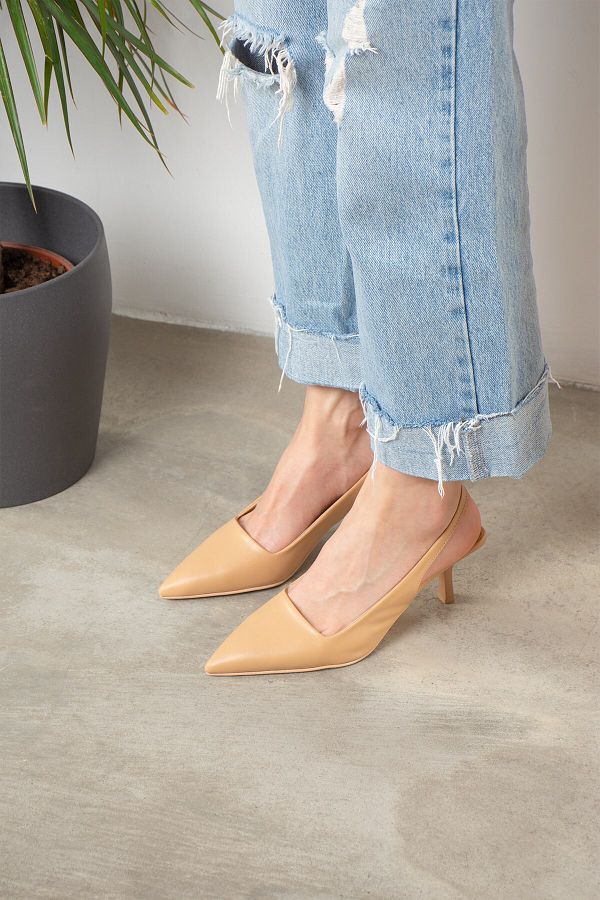 Nstil Nude Colored Women s Evening Dress Shoes Pointed Toe Patternless Open Back Model 101a Trendyol