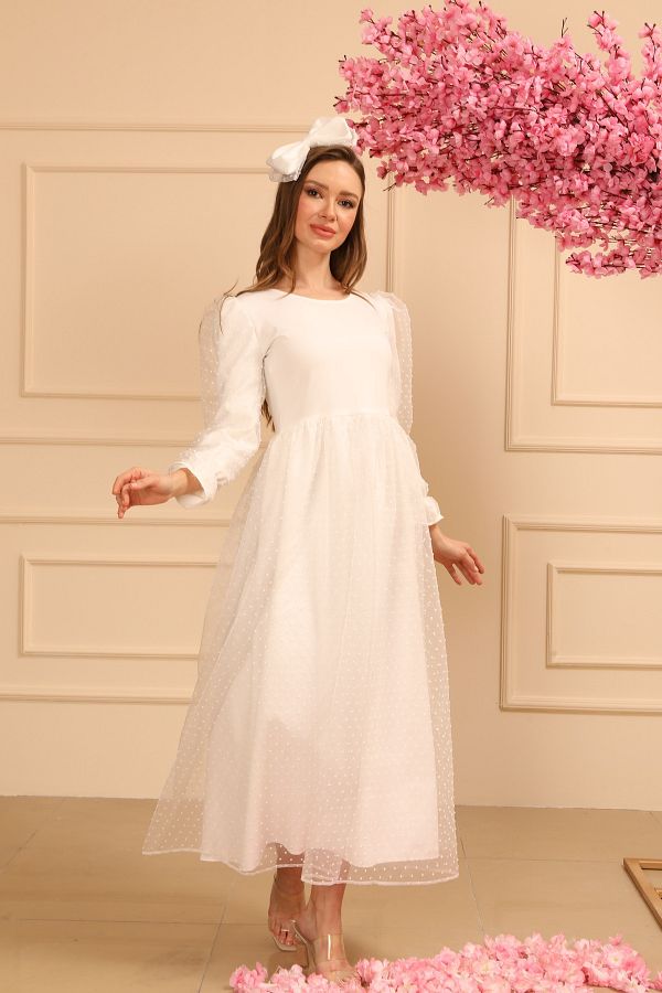 KUCU UM BUT K Modest Dress White Maxi Trendyol