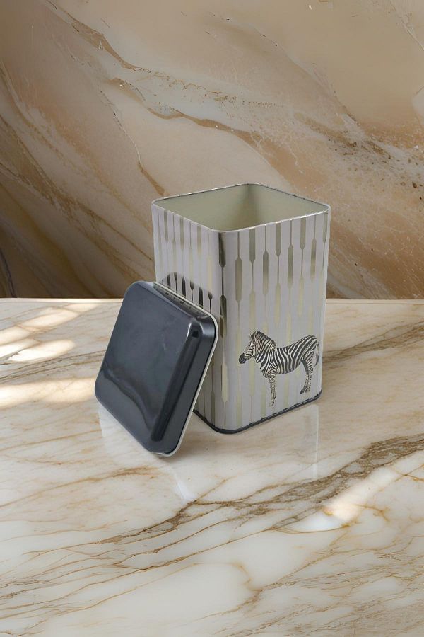 EVLE-Ef022-f5 Safari Zebra Patterned Square Metal Storage Container 11x11 Cm 1