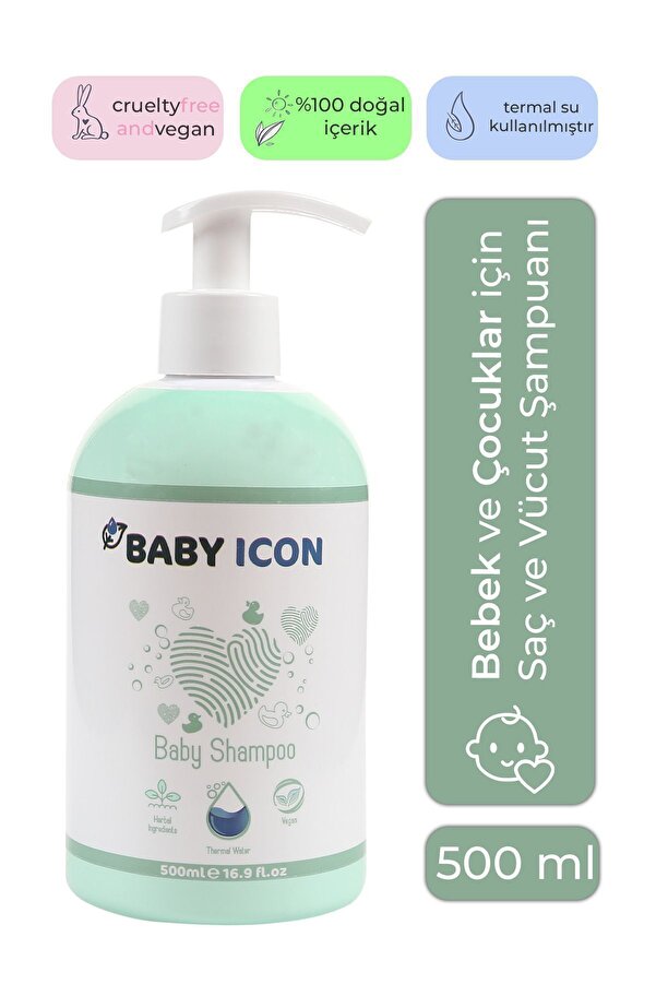 Baby İcon %100 Doğal Organik Vegan Bebek Şampuanı 500 ML Parfüm İçermez