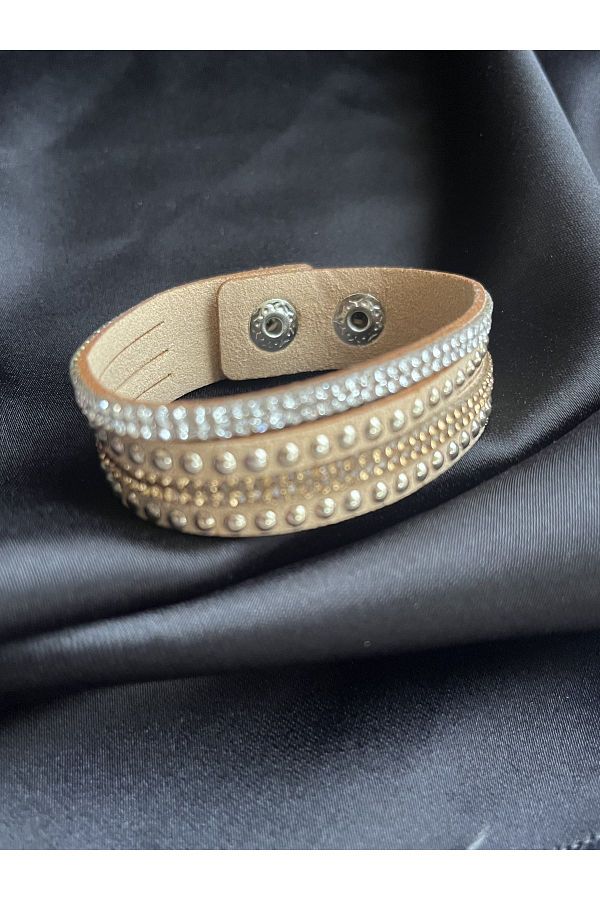 COCOSH TAKI Camel color swarovski stone multi stuffed suede bracelet Trendyol